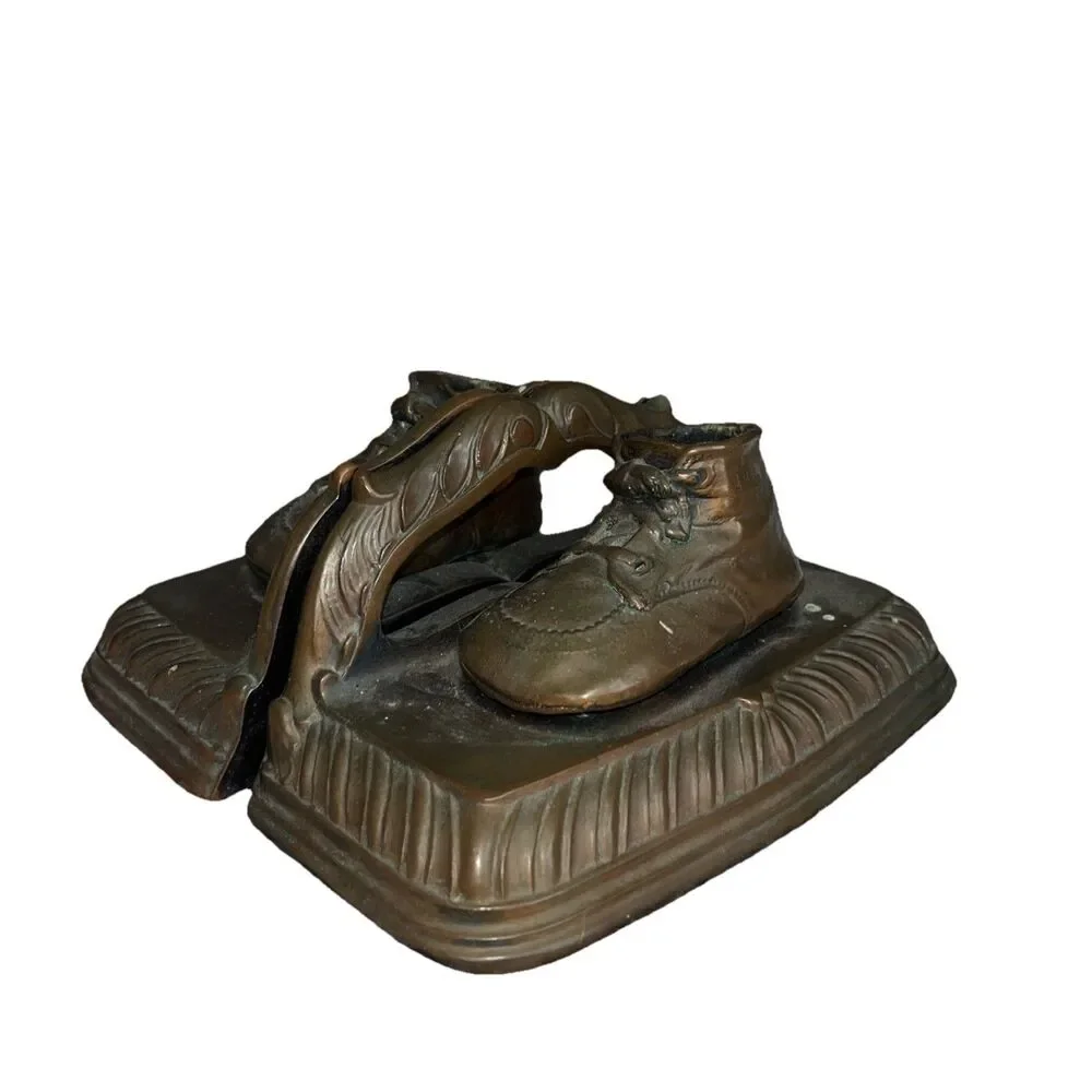 Vintage Bronze Baby Shoe Mounted Book Ends